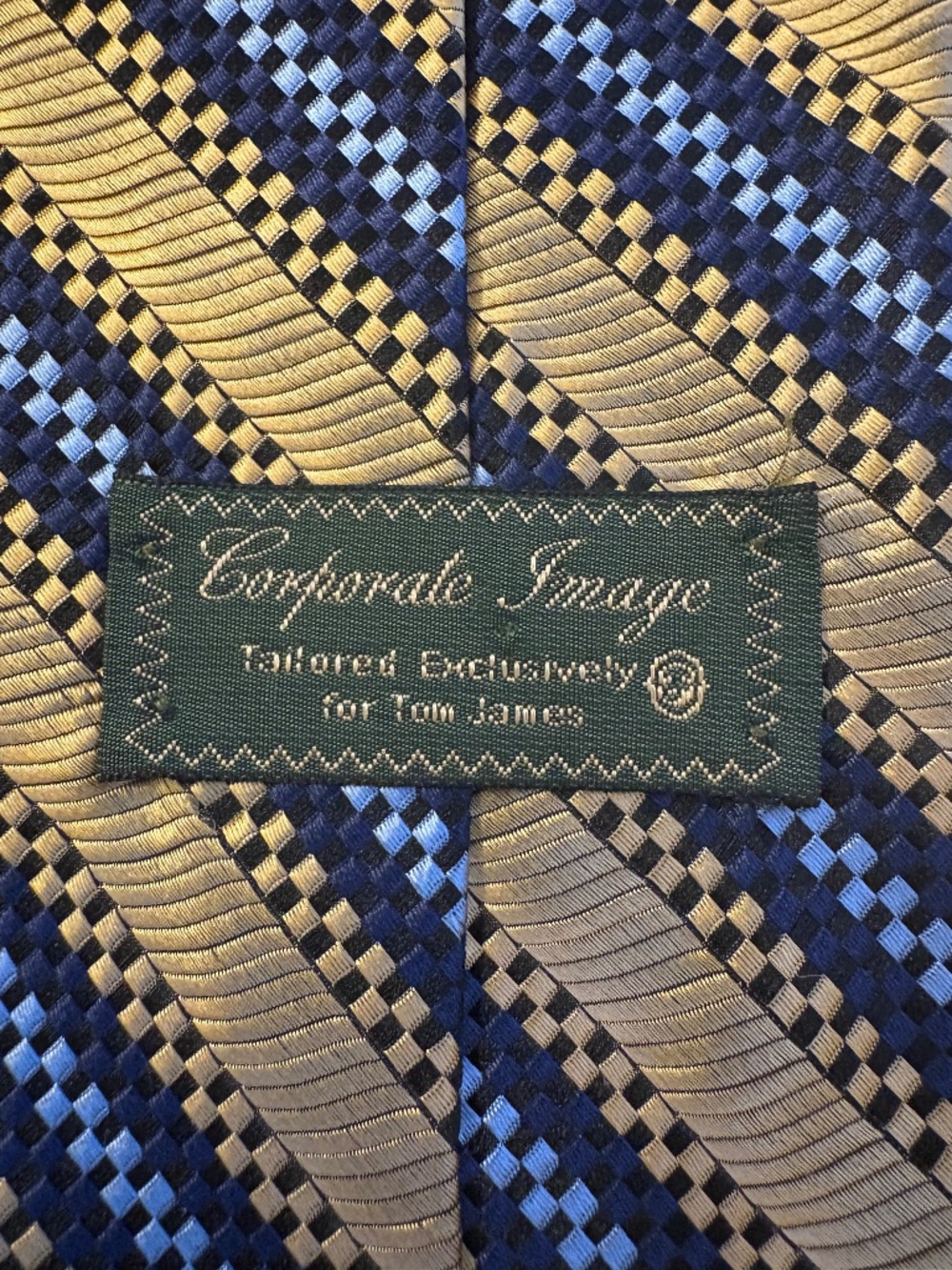 Vintage Tom James Corporate Image All Silk Checkered Geometric Tie